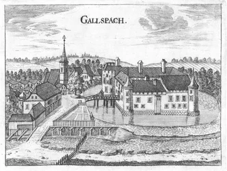 Grabado, vista del castillo de Gallspach, Alta Austria